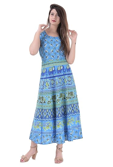Women's Cotton Dress (ADMidi051_Blue_Free-Size)