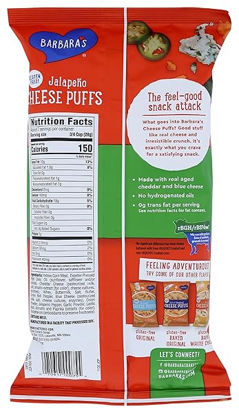 BARBARAS BAKERY, PUFFS CHEESE JALAPENO, 7 OUNCE