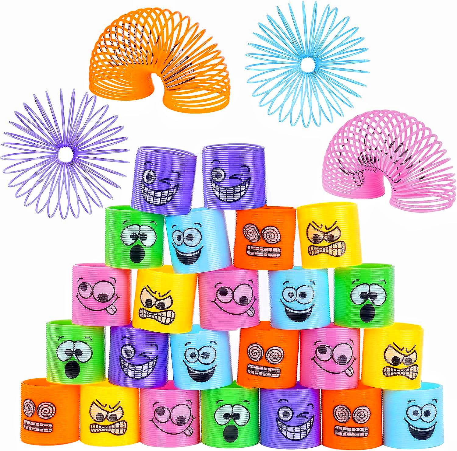 flintronic 24Pcs Rainbow Spring Toy, Spring Party Bag Fillers Rainbow Mini Smile Toys with Unicorn Stickers, Smile Rainbow Games Springy Party Favour for Kids Boys Girls Party Gift Prizes — image 1