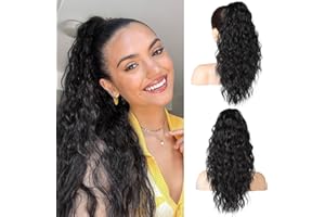 SEIKEA 18" Ponytail Extension Claw, PT002 Tia Long Multi Layered Hair FluffyThick Wavy Curly Clip in Hair Extensions Ponytail Natural Soft Synthetic Hairpiece for Women Natural Black