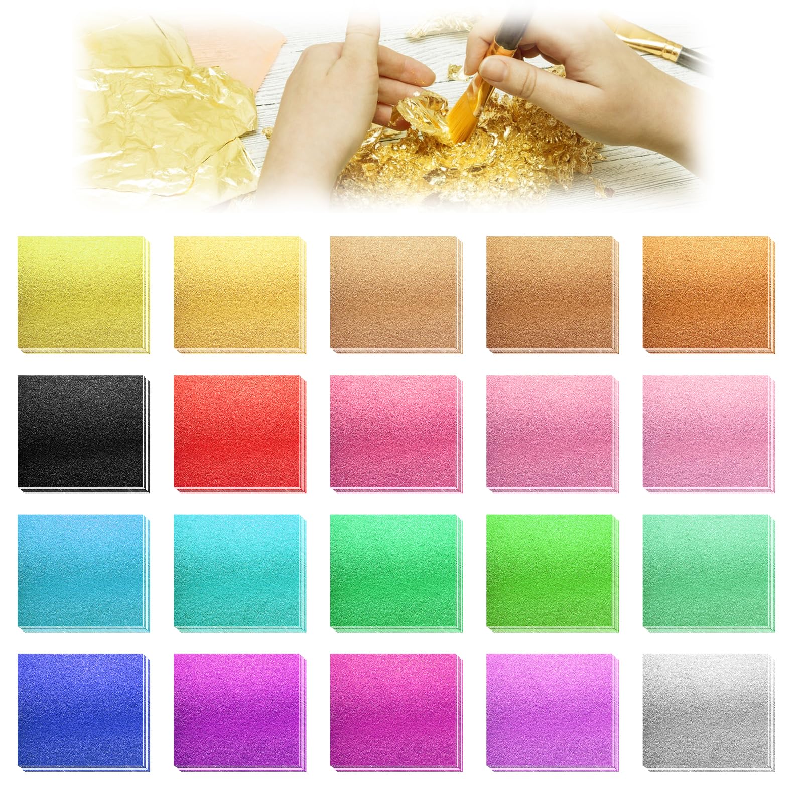 Photo 1 of 100 Sheets Gold Leaf Sheets 20 Colors Gold Foil Leaf Multi-Color Imitation Foil Paper for Art Decoration, Painting, Nails, Handicrafts, DIY Crafts(3.15 x 3.35 Inches)
