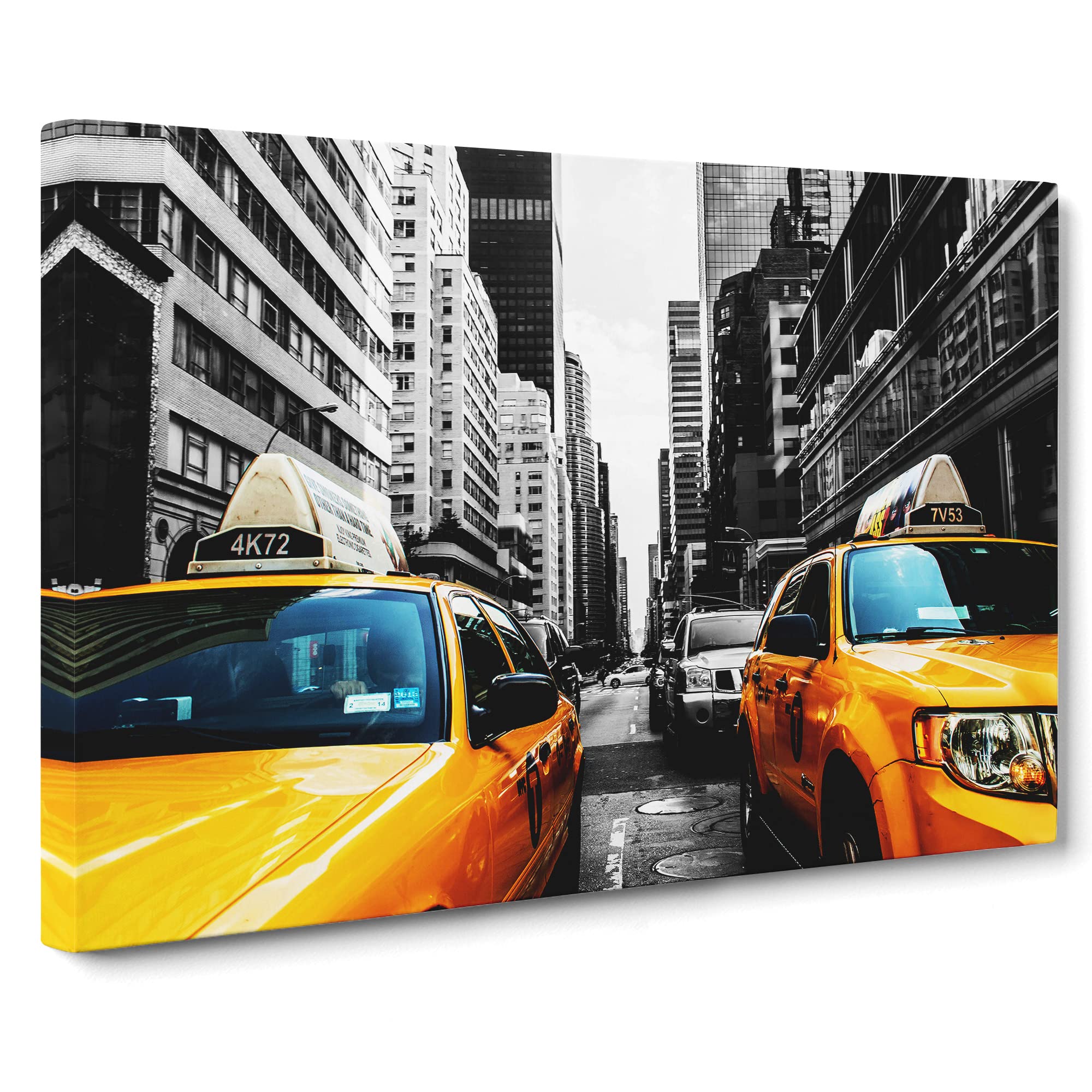 Yellow Taxi Cab New York City No.1 Canvas Print | Gallery Wrapped 30mm Frame Wall Art | 20x14 inches | Ready to Hang | Modern Cityscape Picture | Living Room Bedroom Lounge Office