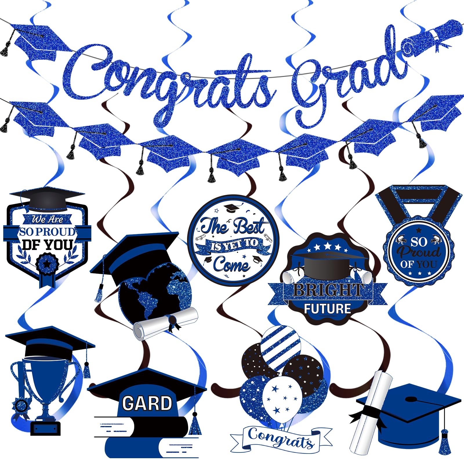 Photo 1 of **pack4*Congrats Grad Banner Graduation Party Decorations Graduation Banner Grade Decorations Class of 2025 with Congrats Decorations for 2025 Grade Decor (Blue Glitter)