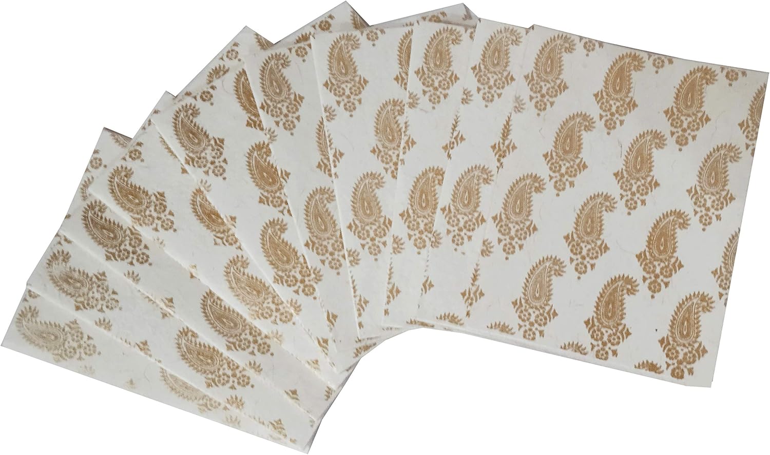 Purpledip Paper Card-Envelope Pack (Set of 10) 'White Paisley': Handmade Organic Paper Cards 4 * 3 inches for Personalized Greetings (11454D)