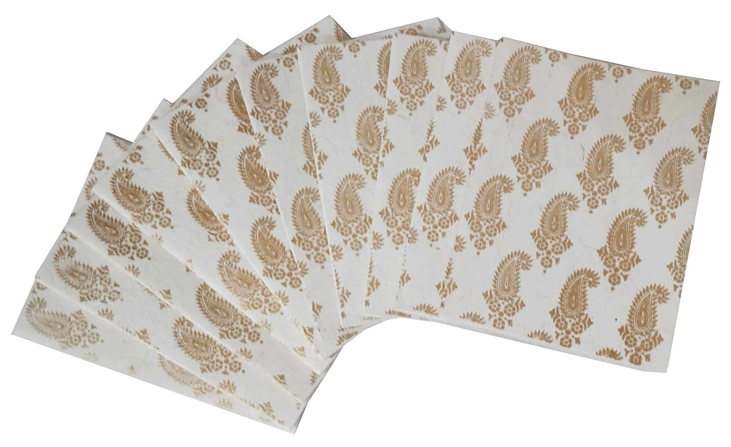 Purpledip Paper Card-Envelope Pack (Set of 10) 'White Paisley': Handmade Organic Paper Cards 4 * 3 inches for Personalized Greetings (11454D)