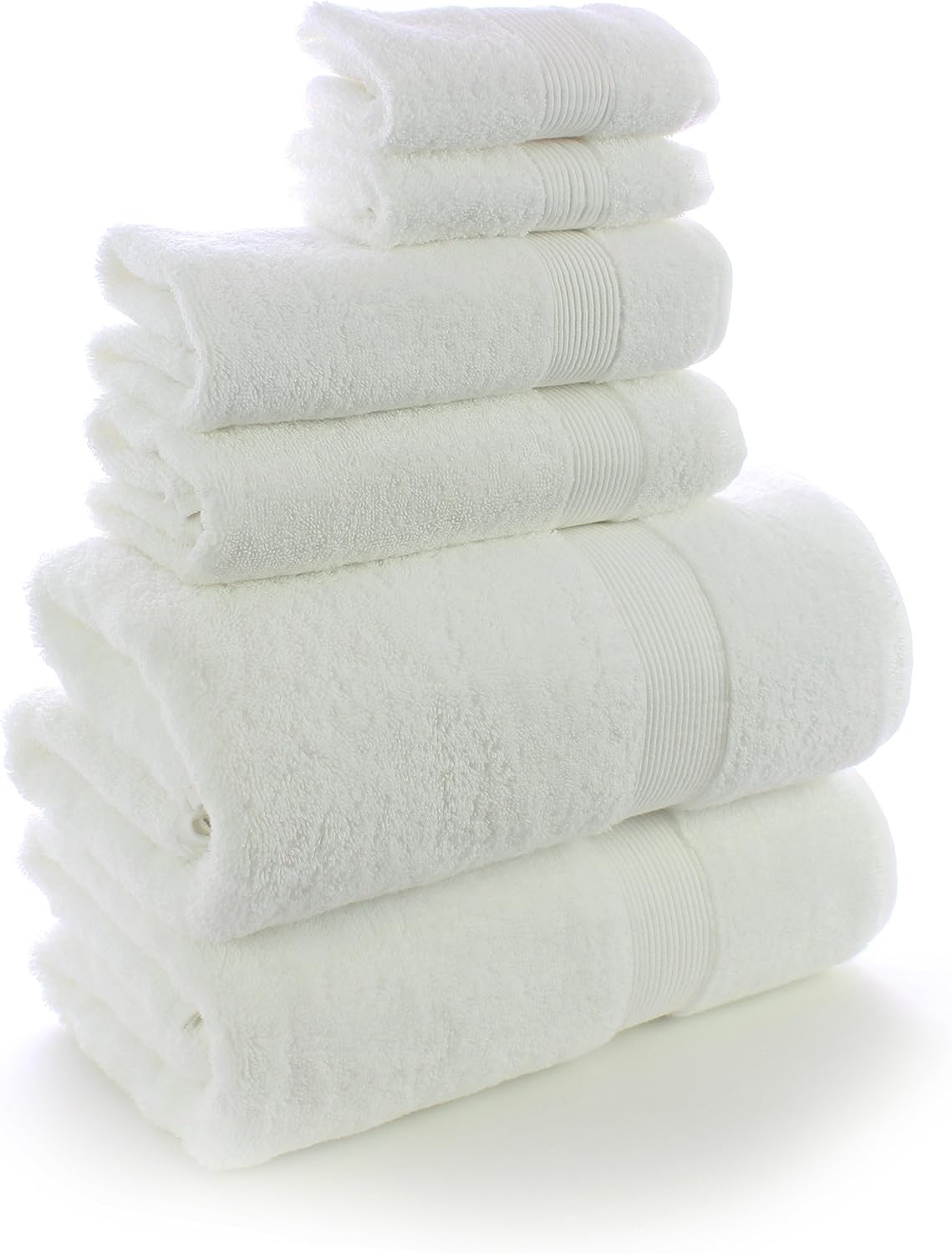 TURKUOISE TURKISH TOWEL Premium Turkish Cotton Double Border Towel Set - Eco Friendly,Bath Towels, Hand Towels, Wash Clothes (Wide Border-White, 6): Home & Kitchen