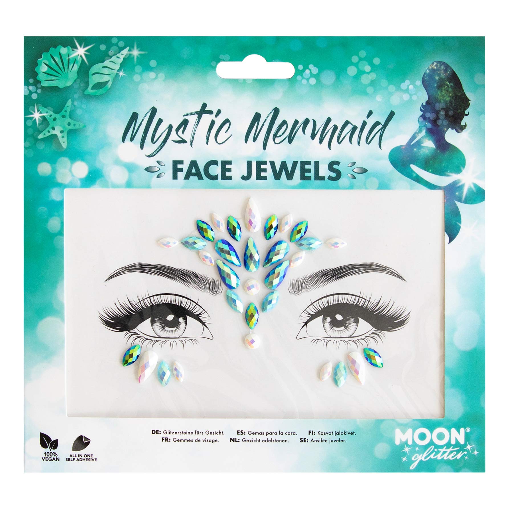 Face Jewels by Moon Glitter - Festival Face Body Gems, Crystal Make up Eye Glitter Stickers, Temporary Tattoo Jewels (Mystic Mermaid)