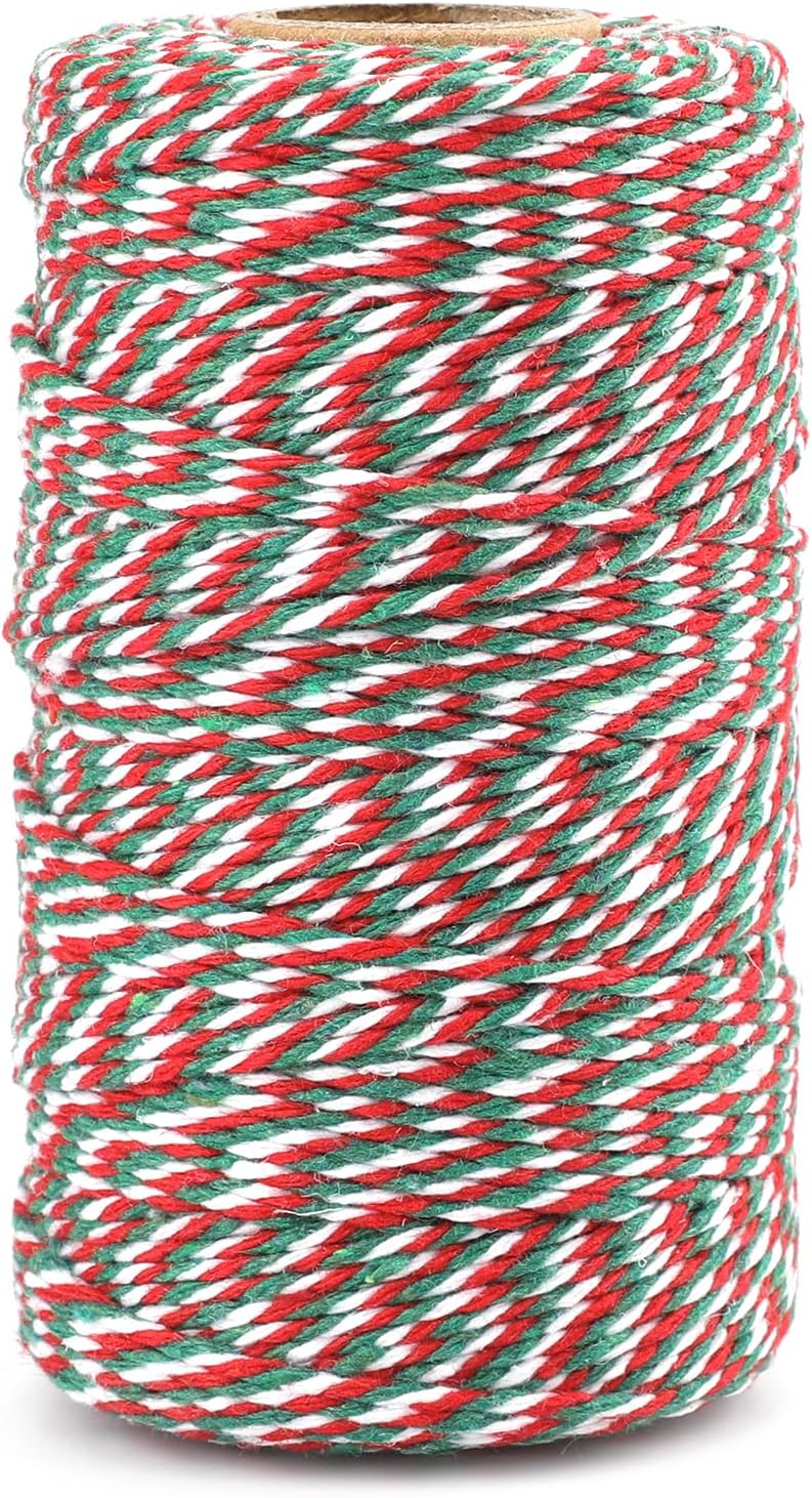 KINGLAKE Cotton String 2mm x 100m Green Red White Christmas Twine