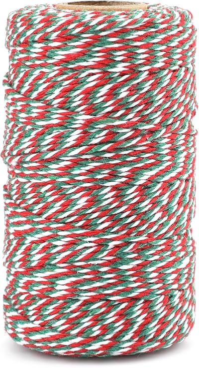 KINGLAKE Cotton String 2mm x 100m Green Red White Christmas Twine