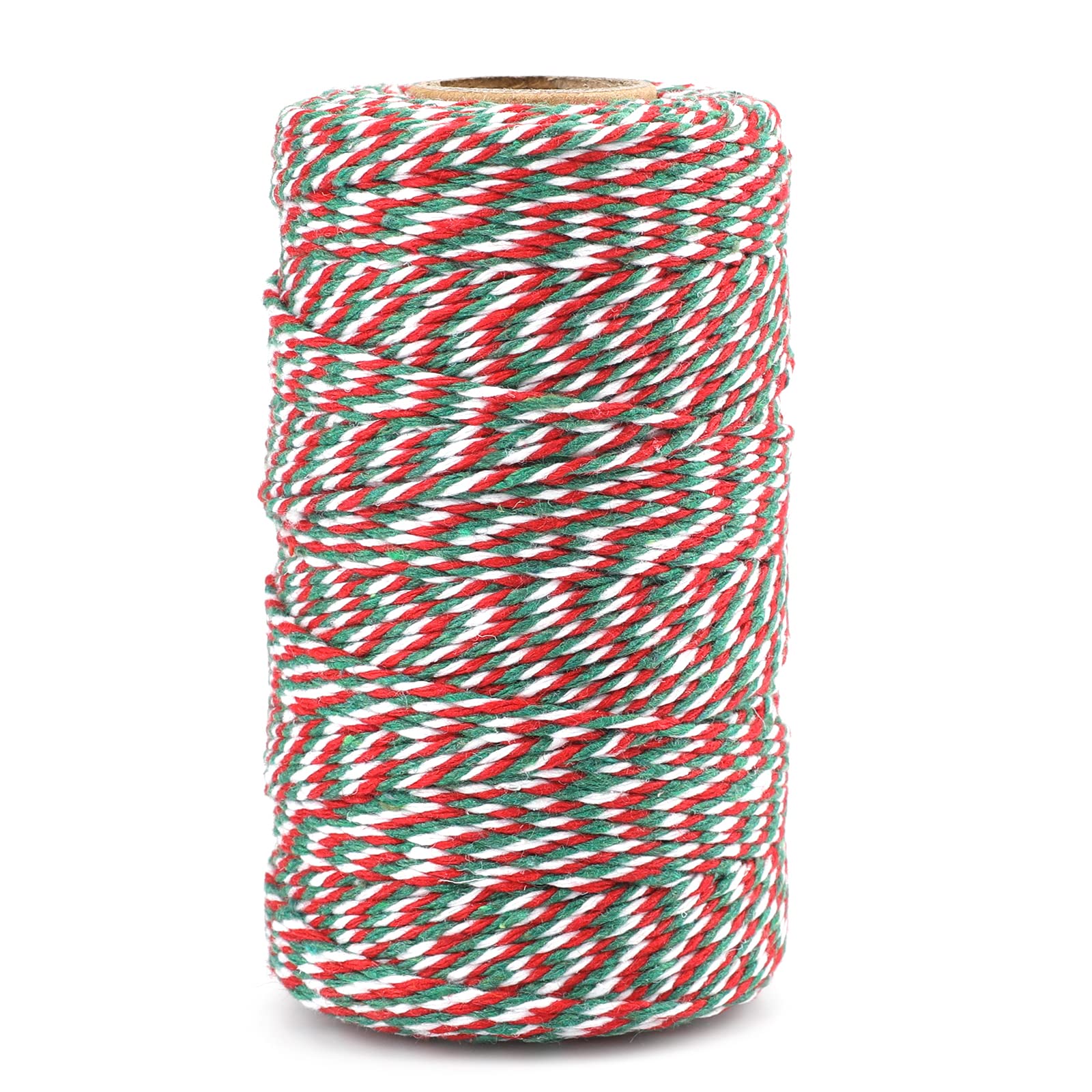 KINGLAKE Green Red and White Cotton String, 2mm x 100m Christmas Bauble String for Gift Wrapping, Butchers Bakers Twine for Crafts, Xmas Decoration, Cooking Meat