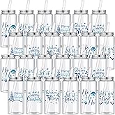 Pickmesh 24 Pcs Christmas Plastic Cups Bulk 13.5 oz Reusable Cups with Lid and Straw Blue Drink Cold Coffee Water Beverage Tumbler Gifts for Adults Xmas Party Favor Holiday Supplies