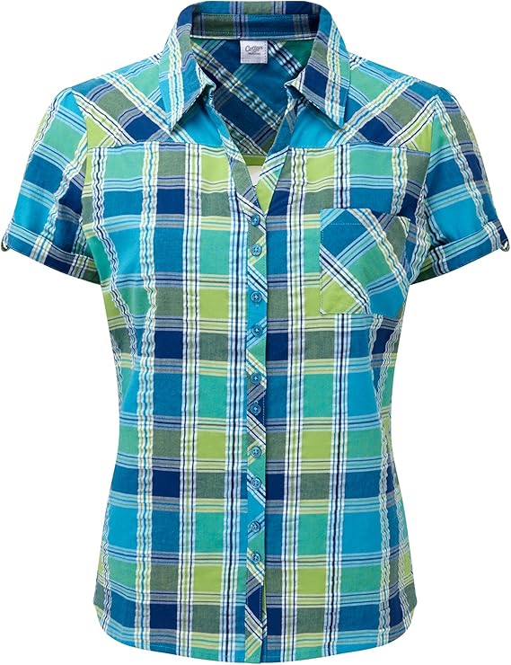 Cotton Traders Womens Short Sleeve Seersucker Button Blouse Aqua 24