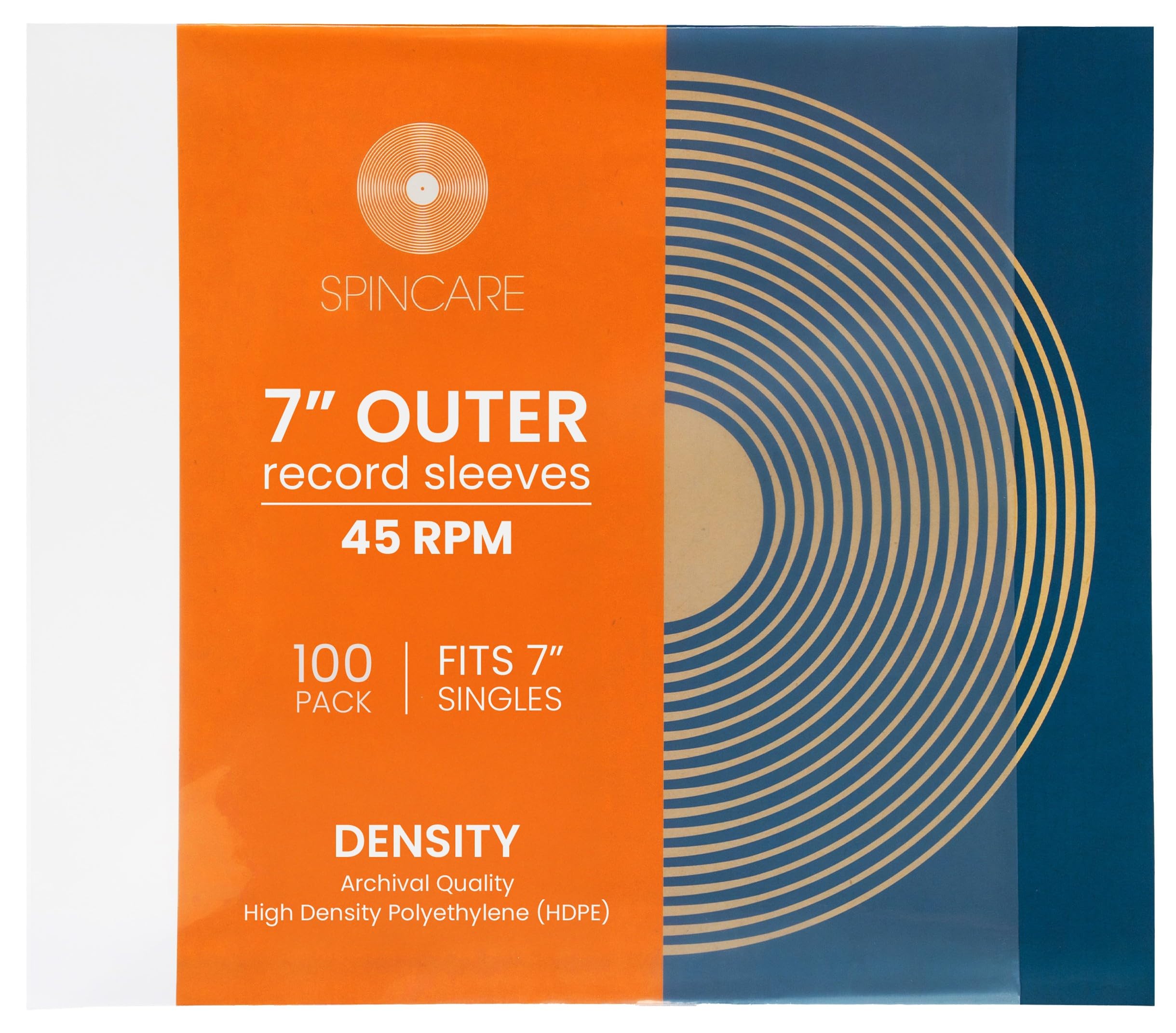 SPINCARE 100x 7 Inch Single 45 RPM UV Protection Outer Vinyl Record Sleeves Density Strong Polyethylene Archival Plastic Vinyl Record Storage Covers for 7” 45 RPM Singles