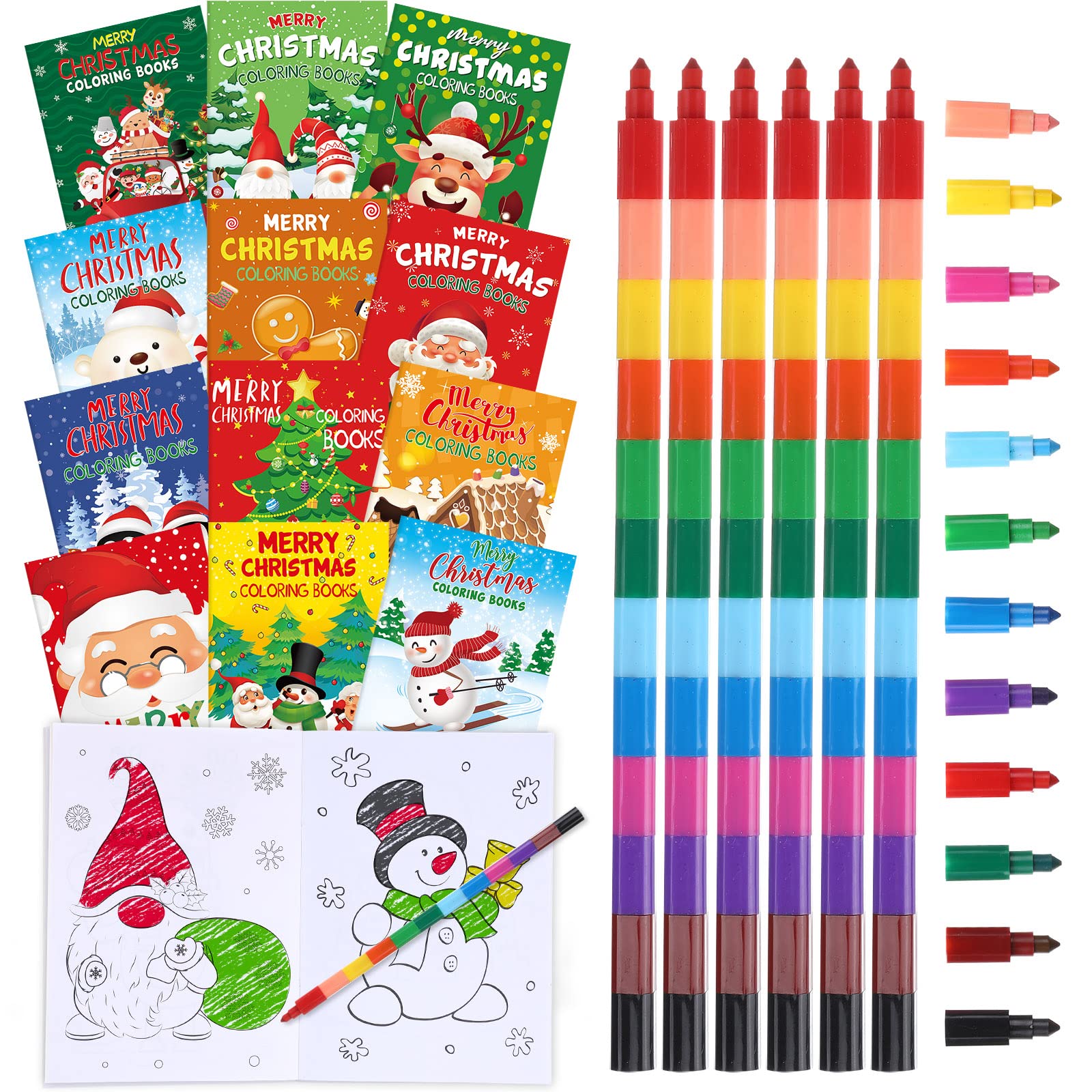 Photo 1 of 24 Pcs Bulk Christmas Coloring Books with 24 Stackable Crayons Set Christmas Mini Coloring Books for Xmas Holiday Stocking Stuffers Activity Gifts Party Favors(Vivid)