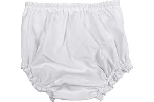 Little Things Mean A Lot Baby Girls White Elastic Bloomer Diaper Covers - Embroidered Eyelet Edging Around Legs - SM