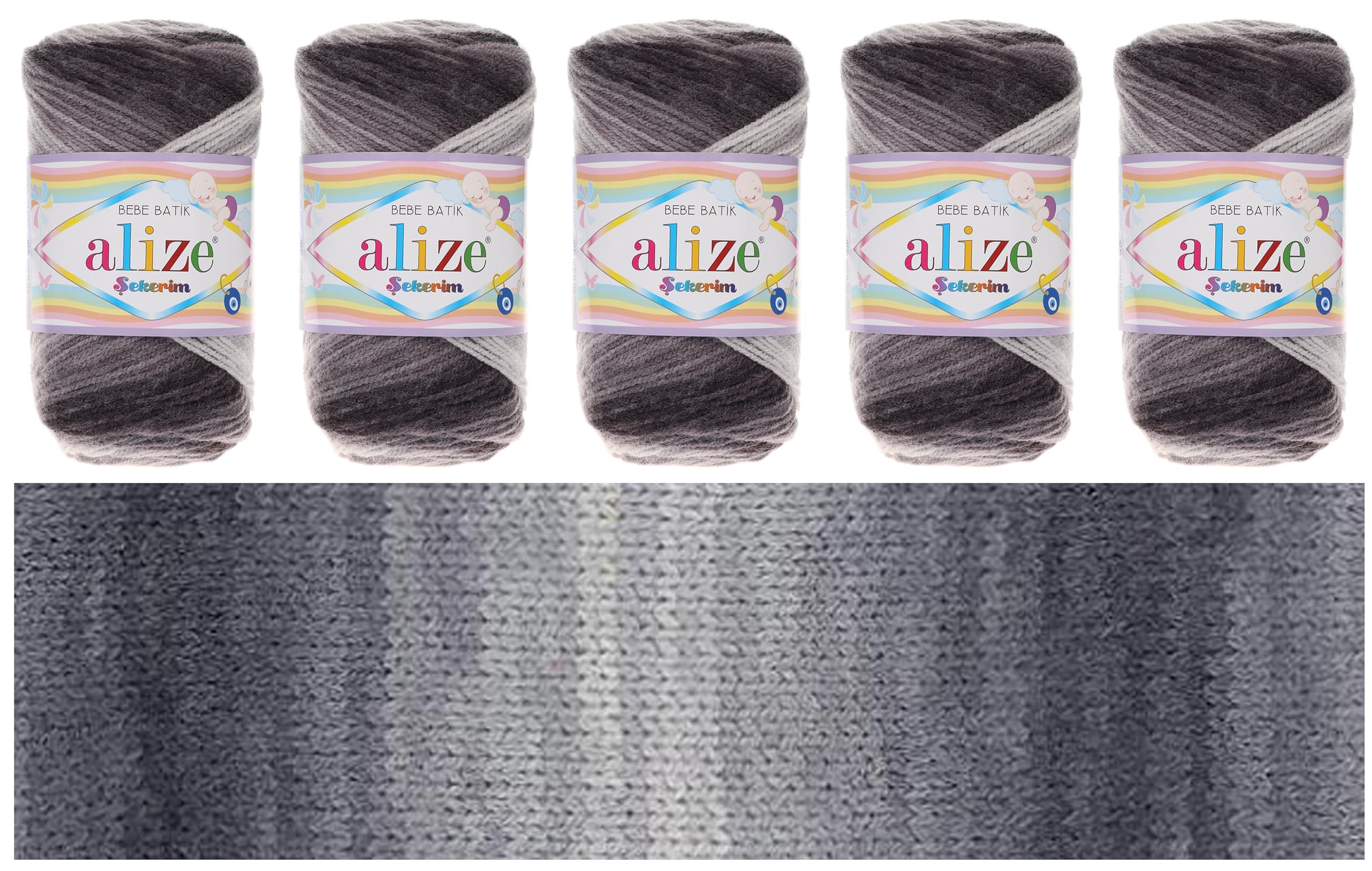Alize Sekerim Bebe Batik Yarn 5 x 100g, 320m, 100% Acrylic Baby Wool, Baby Yarn, Batik Wool, Multicoloured Baby Wool, Crochet Wool, Gradient Wool, DK Batik Yarn, DK Batik Wool, Gradient Yarn, (2881)