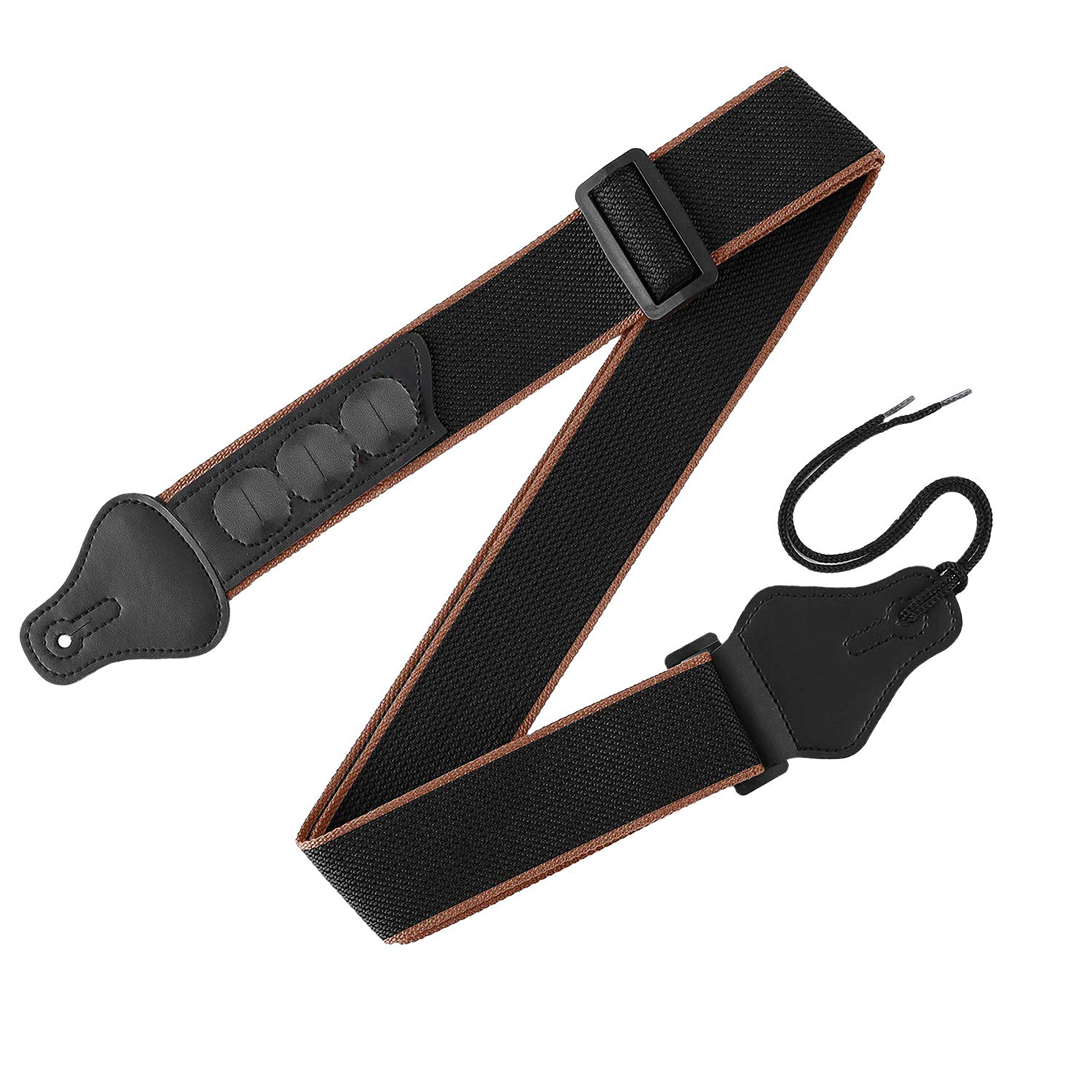 YAVO-EU Guitar Strap Adjustable Guitar Shoulder Strap Soft Cotton and Genuine Leather Ends. Length 95~158cm