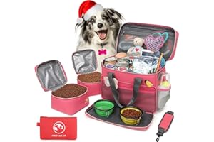Pmpete Dog Travel Bag for Traveling| Week Away/Overnight Dog Travel Accessories with Multi-Function Pockets|Pet Travel Set for Dog and Cat|Ideal Dog Diaper Bag and Dog Travel Kit (Red