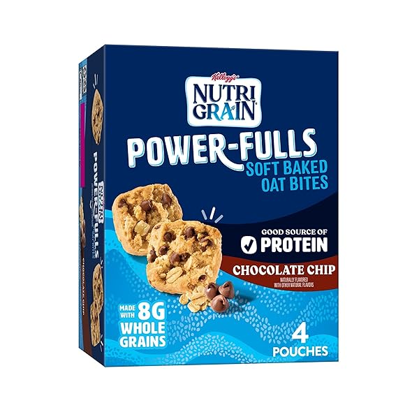 NUTRI-GRAIN POWER-FULLS SOFT BAKED OAT BITES, PROTEIN SNACKS, WHOLE GRAIN, CHOCOLATE CHIP, 5.6OZ BOX (4 POUCHES)