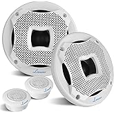 Lanzar 6.5 Inch Dual Marine Speakers - 2 Way Waterproof and Weather Resistant, Outdoor Audio Stereo Sound System with 450 Watt Power, Flush Mount Capability, Resin Treatment Cloth Surround,1 Pair