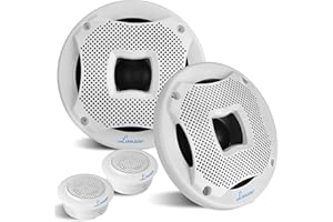Lanzar 6.5 Inch Dual Marine Speakers - 2 Way Waterproof and Weather Resistant, Outdoor Audio Stereo Sound System with 450 Watt Power, Flush Mount Capability, Resin Treatment Cloth Surround,1 Pair