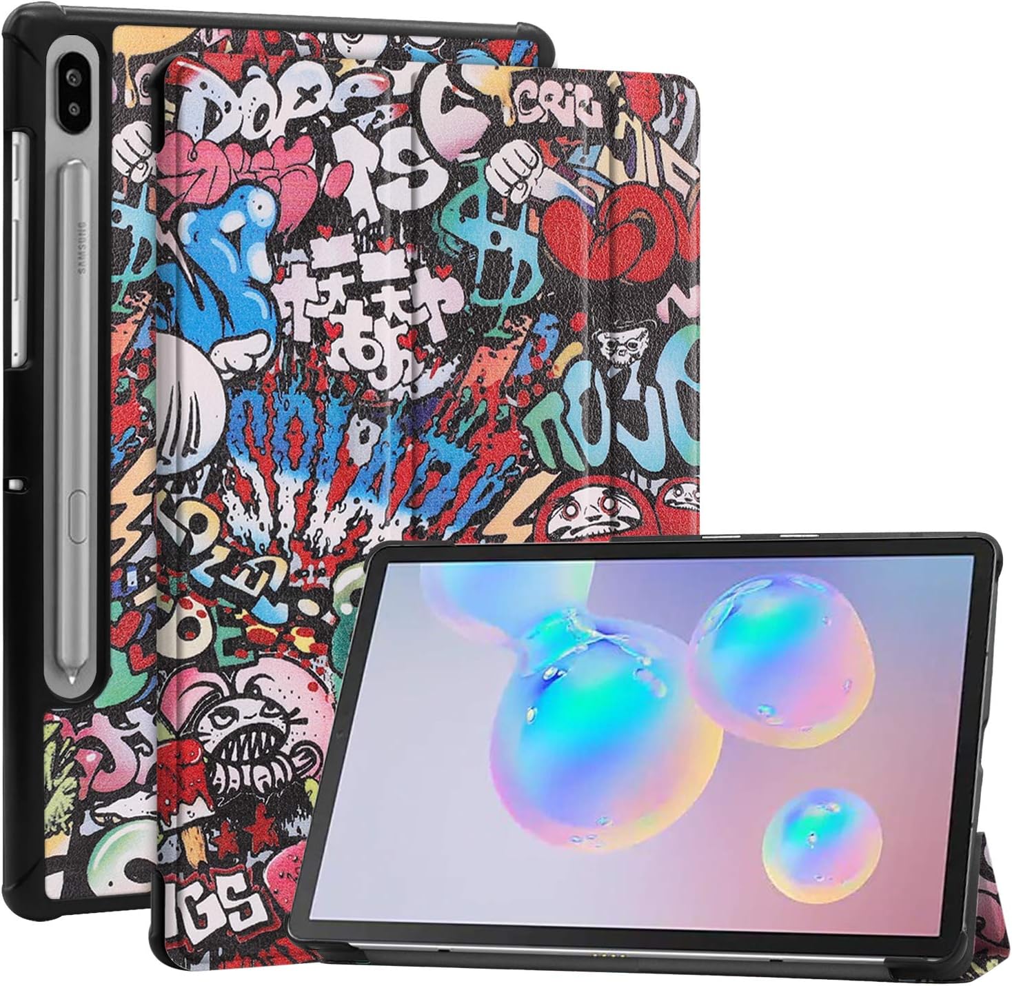 Smart Case for Galaxy Tab S6, Ratesell Lightweight Smart Trifold Stand Case Cover with Auto Sleep/Wake for Samsung Galaxy Tab S6 10.5 Inch Model SM-T860/T865/T867 2019 Release Tablet Graffiti