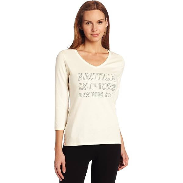 Nautica Sleepwear Women's NYC 1983 Raglan V-Neck Tee, Papyrus