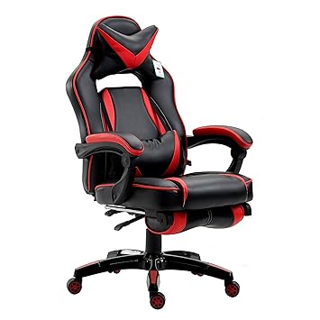 Cherry Tree Furniture CTF High Back Recliner Racing Style Gaming Swivel Chair with Footrest & Adjustable Lumbar & Head Cushion (Black & Red)