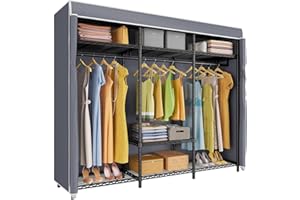 VIPEK V30C Garment Rack with Cover Heavy Duty Portable Closet Covered Clothes Racks for Hanging Clothes, Clothing Rack with Wire Shelves, Storage Wardrobe Closet Black Closet Rack with Grey Cover