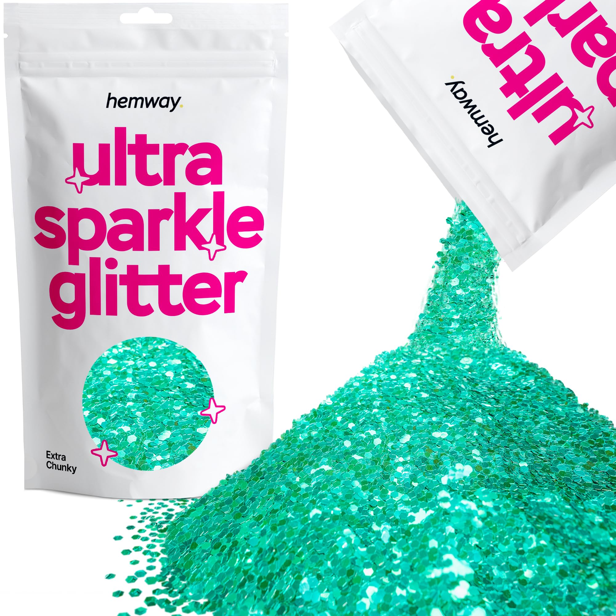 Hemway Ultra Sparkle Glitter Turquoise Blue 100g Extra Chunky | Glitter for Arts & Craft, Makeup, Nail Art, Crafting, Card Making, Sparkle Decoration