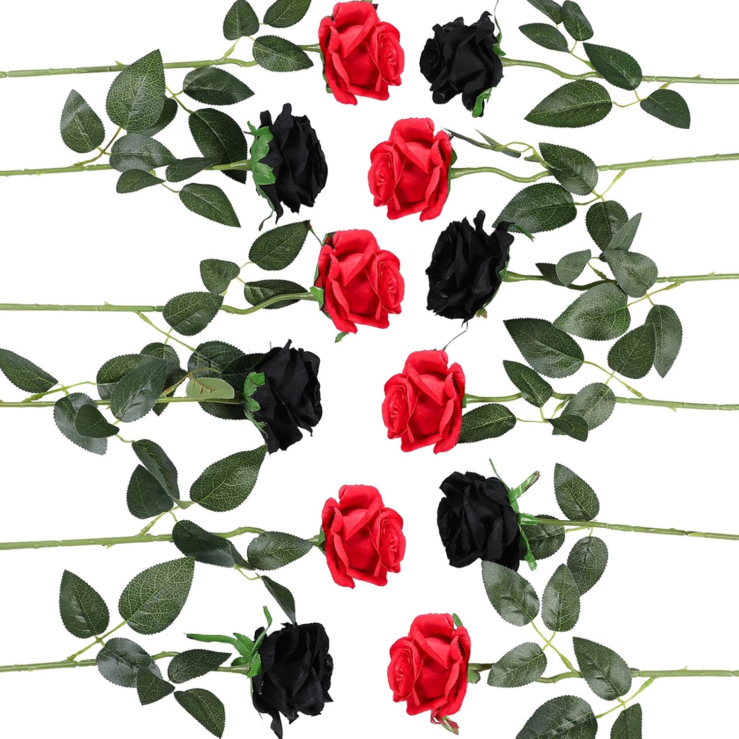 Floralsecret 12 Pcs Artificial Silk Rose Flower Bouquet Faux Flowers Home Wedding Party Decor(Black,Red)