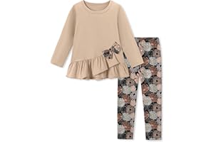 SOLOYEE Toddler Girl Clothes 18M-8T Girls Fall Winter Outfit, Long Sleeve Ruffle Bowknot Top + Floral Pants 2Pcs Clothing Set