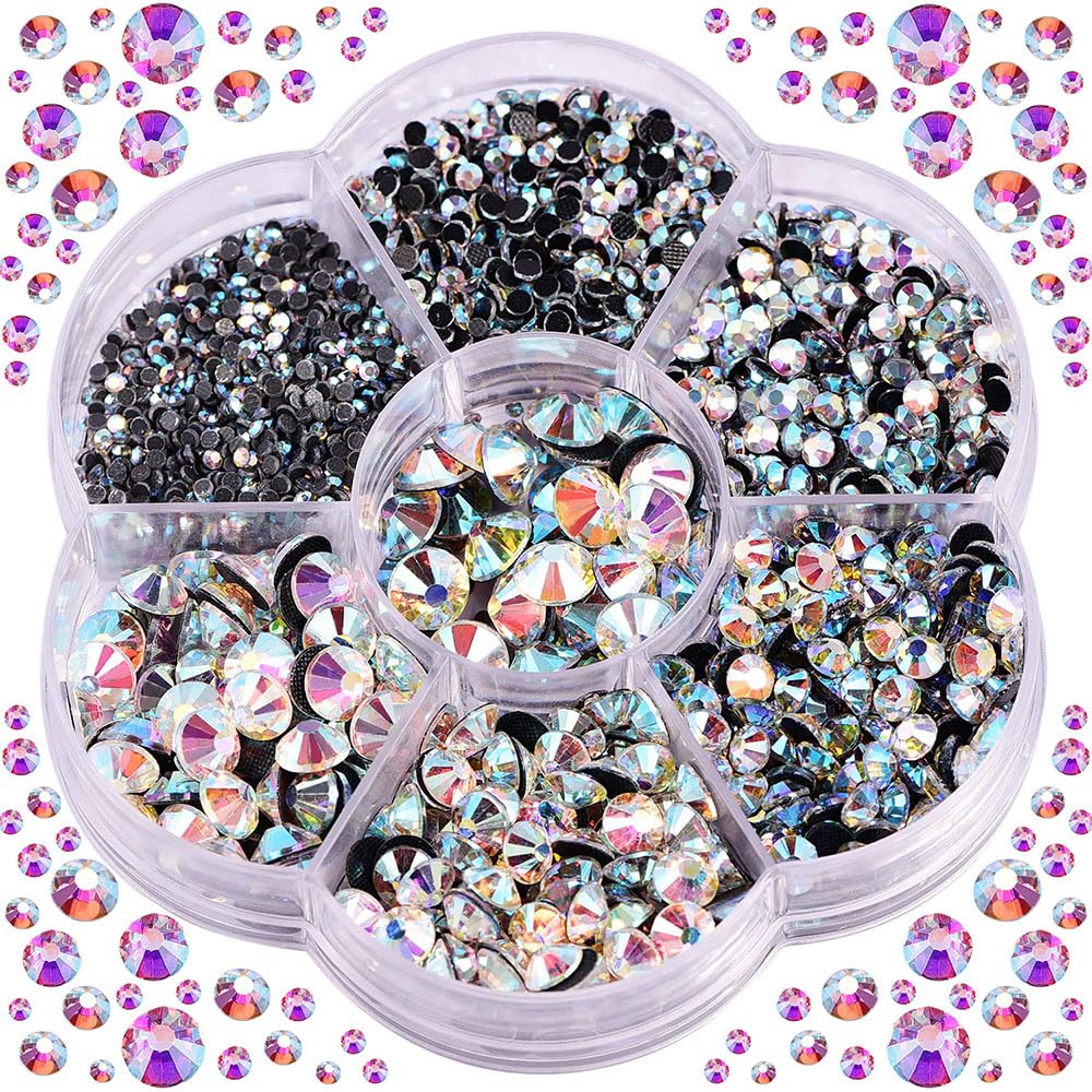 BLINGINBOX Hotfix Rhinestones, 3000pcs Clear Hotfix Gems Crystal Rhinestones for Clothes DIY Craft Sewing and Decorations, Round Mixed Sizes SS6-SS30 (Crystal-AB)