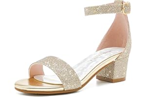 LAURMOSA Girls Heels Sandal Open Toe Ankle Strap Dress Shoes for Little Big Kids in Wedding Party High Block Chunky Pump Shoes