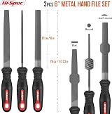 Hi-Spec 3-Piece Metal Hand File Set Flat Round Half-Round 8in/200mm view 2