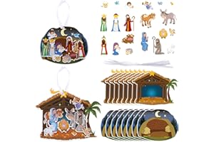 OUTUS 16 Sets Religious Crafts Nativity Stickers Make a Nativity Scene Sticker Ornament Christmas Tree Hanging Decorations Christian Craft Kits for Holy Night Religious Party Jesus