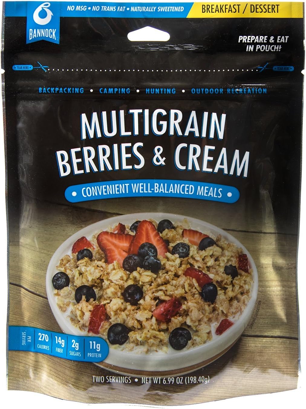 Bannock MultiGrain Berries & Cream Granola - 1 Pouch - 2.5 Servings - Freeze Dried Camping, Hiking & Backpacking Meals - Cook in Pouch Camp Food