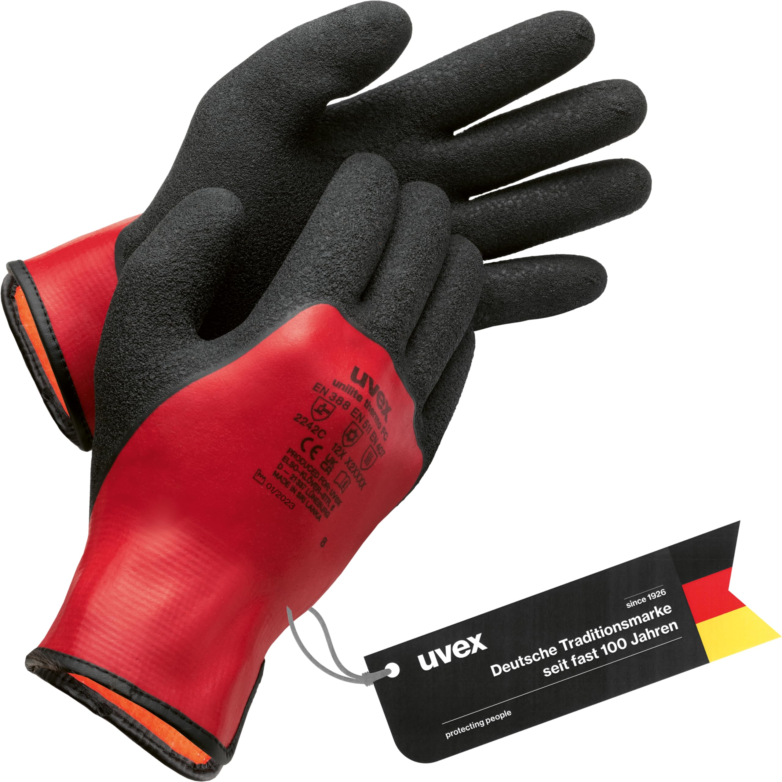 Uvex Unilite Thermo FC Warm Winter Protective Gloves Lined Unisex Adult Red/Black Size 11