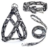 Dog Collar and Harness with Leash Set, Breathable Puppy Harnesses for Small Dogs, No Pull Easy Walking Pet Harness, Black, S