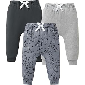 Jecson Baby Boy Pants 3-Pack Soft Toddler Joggers with Elastic Waist 3M-3T | 3-Pack baby boy pants made with soft, stretchy D