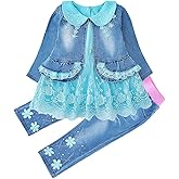 Peacolate 6M-4Years Spring Fall Baby Girls Clothing Set 3pcs Long Sleeve Dress Denim Jacket and Jeans