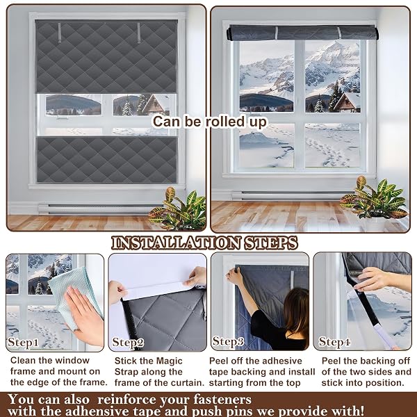 VISIBLE THERMAL WINDOW INSULATION KIT FOR WINTER, WINTERIZING INSULATED WINDOW COVER WATERPROOF OXFORD CLOTH COTTON LAYER REUSABLE INSULATED CURTAIN BLANKET COLD PROTECTOR FOR HOME ATTIC RV KEEP WARM