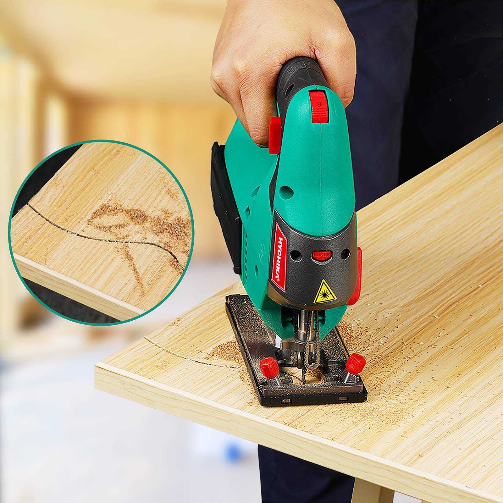 HYCHIKA Jigsaw, 6.7A Jig Saw 8003000SPM with 6 Variable Speeds, 4