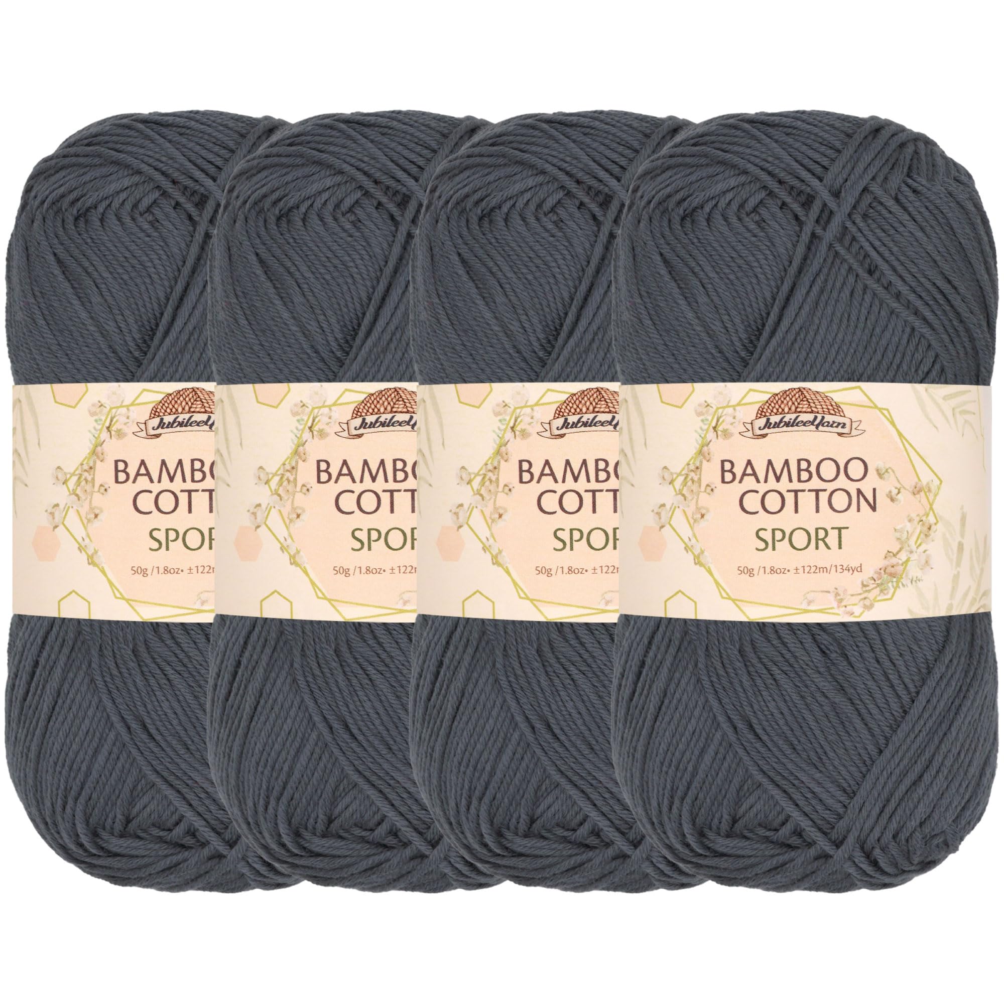 JubileeYarn Bamboo Cotton Sport 4 Ply Yarn - 50g/Skein - Sea Grey - 4 Skeins
