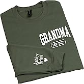 Hee-Roes Personalized Grandma Sweatshirt for Women Custom Sweater Grandma Shirt Mimi Sweatshirt with Kids Names on Sleeve Grammy Pullover Grandma Gifts Gigi Hoodie for Grandma