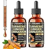 Penhoment 6in1 Liquid Turmeric Curcumin with Ginger, Berberine, Ceylon Cinnamon, Bitter Melon, Black Pepper - Drops Extract for Joint Support - 2Packs of 1 Fl Oz