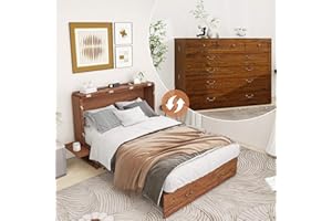 WonderWard Queen Murphy Bed Cabinet with Charging Station for Guest Room, Reddish-Brown Hideaway Murphy Bed Queen with Storage Drawer and Headboard, Size 84" Lx60 Wx44 H (Mattress NOT Included)