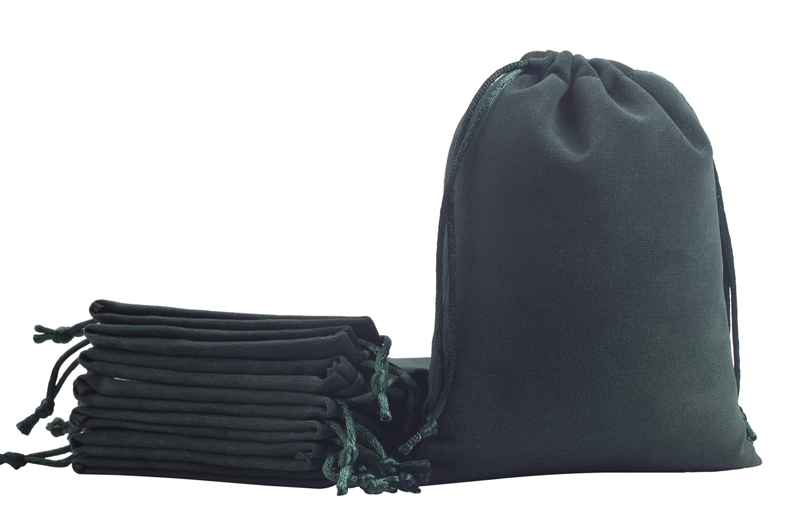KONMAY 10pcs Velvet Drawstring Bags, Dark Green 13.0x18.0cm Velevet Jewellery Pouches for Gifts, Party Favors