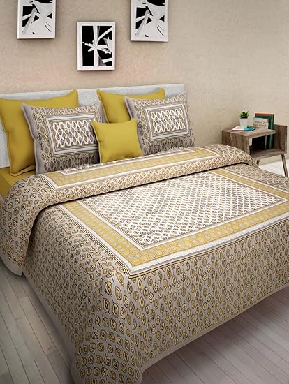 Vihaan Fab India Double Bedsheet Pure Cotton Rajasthani/Jaipuri Printed with 2 Pillow Covers,Size-(90 x 108 Inch) |Multicolor