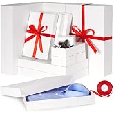 Bobobag 13 Pack White Gift Boxes with Lids for Presents, Assorted size Gift Boxes for Christmas ( 3 Extra large 17",3 Large 14.25",3 Medium 11",4 Small 4" ,Red Ribbon ), 4 inch Deep Box for Wrapping Robe Scarf Mug.